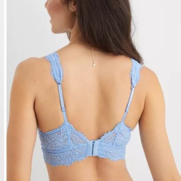 Aerie Brand Eyelash Lace Padded Plunge Bralette Ice Blue NWT Size XXS - Picture 2 of 4
